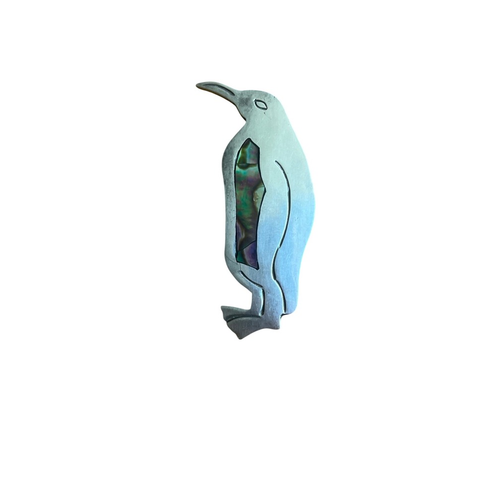 Vintage Taxco Sterling Silver Abalone Penguin Brooch Pin Mexico 925 TF-25 Bird
